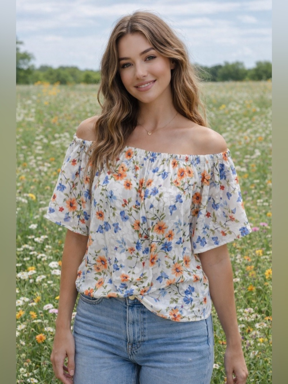 Dynamite Floral Off Shoulder Blouse Small Cottagecore Fairycore Sheer Top